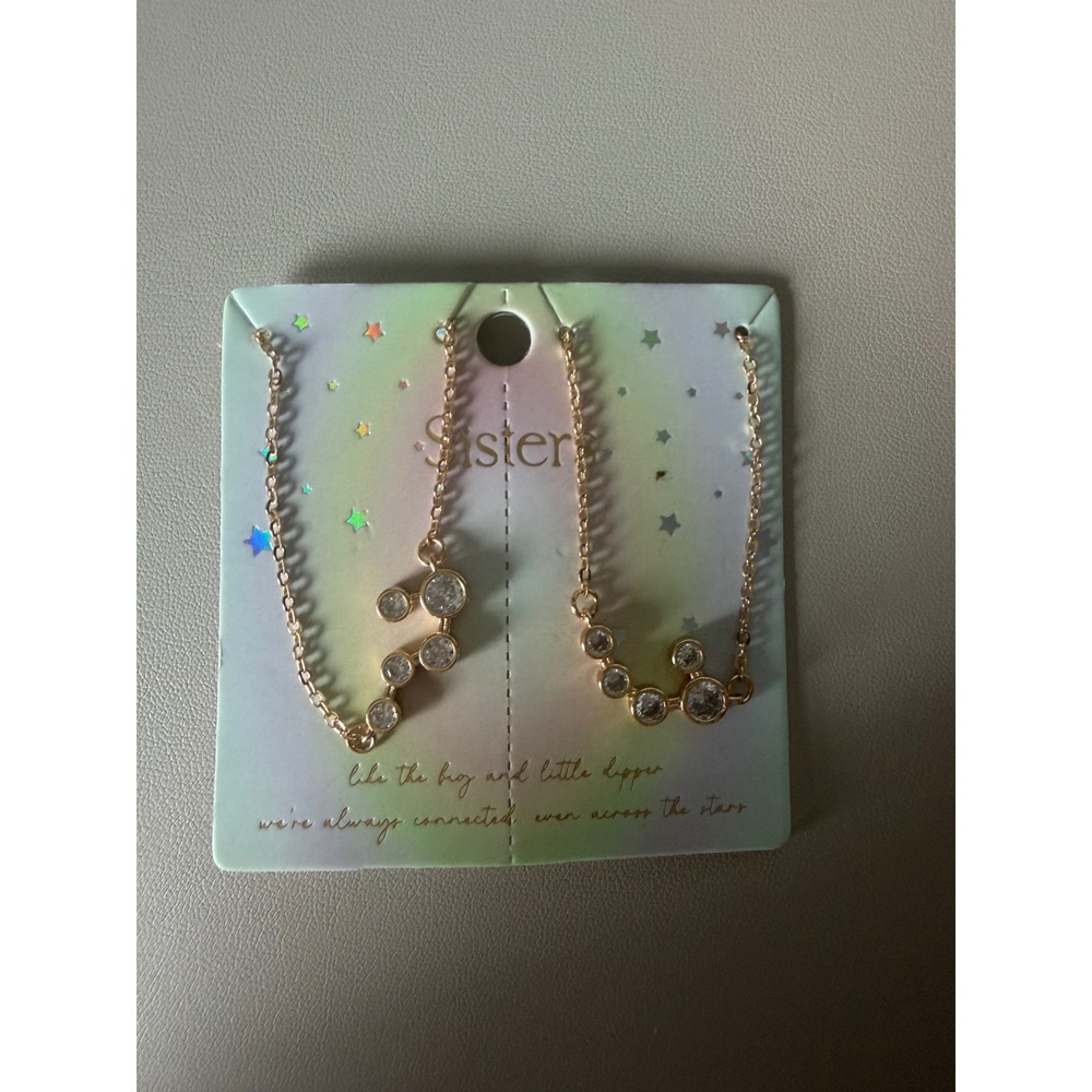 Sisters Big and Little Dipper Constellation Necklace Set‎ Gold Tone Crystal NEW